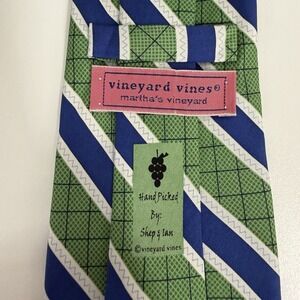 Vineyard Vines Men's Tie Striped Plaid Green/Blue Silk USA 3.75" (W) 60" (L) guc